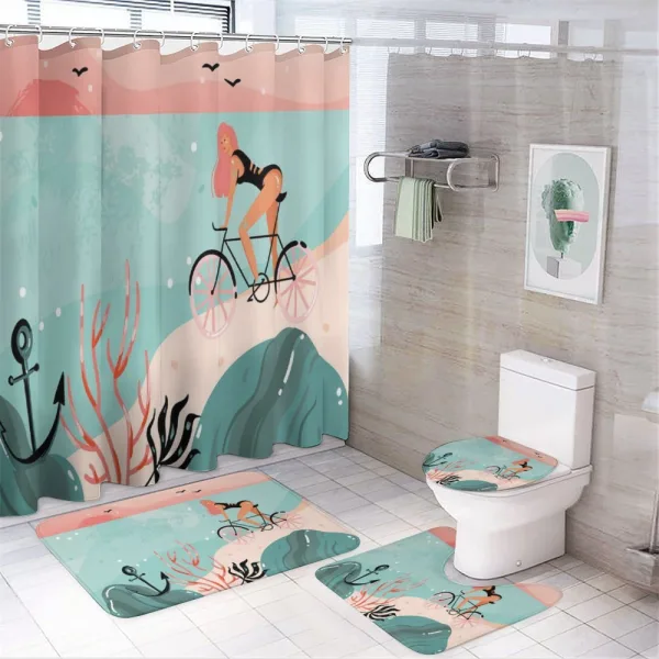 Woman Cycling in Sea on a shower curtain