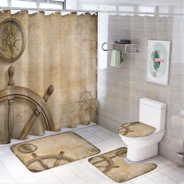 Wooden Wheel Compass on a shower curtain