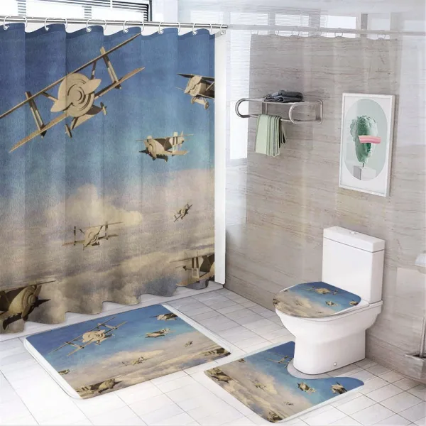 3D Retro Biplanes on a shower curtain