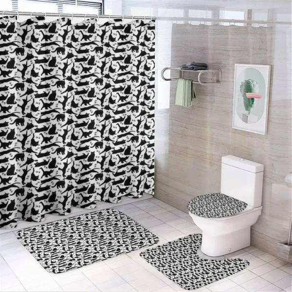 Black Cats Different Poses on a shower curtain