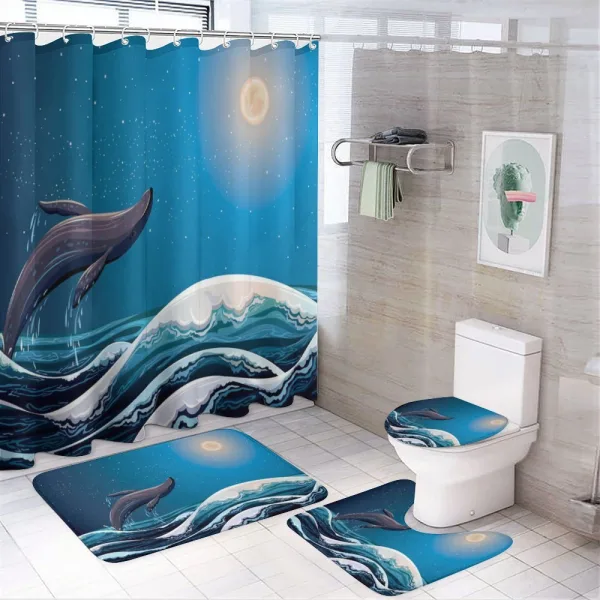 Cartoon Big Fish at Night on a shower curtain