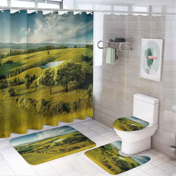 Countryside Forest Lake on a shower curtain