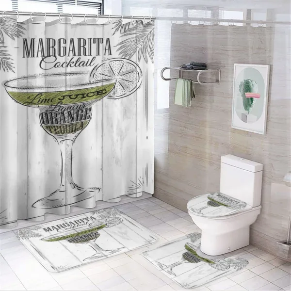 Ingredients of Margarita on a shower curtain
