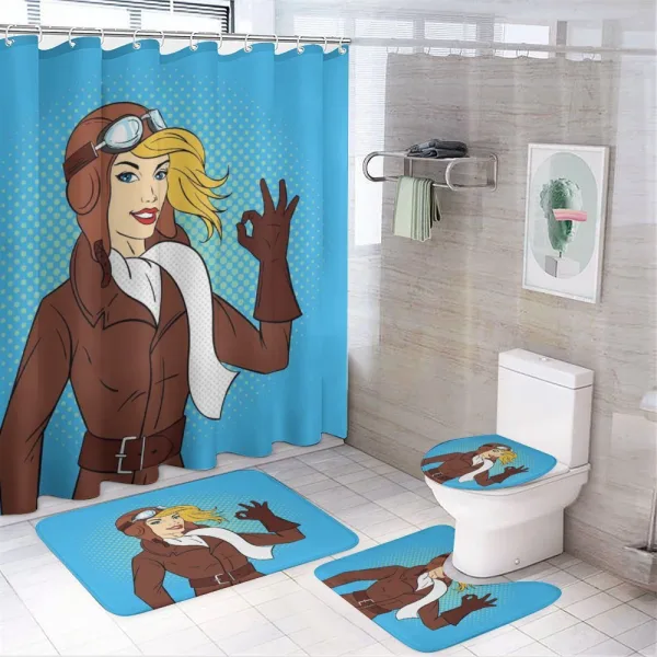 Pop Art Woman Pilot on a shower curtain