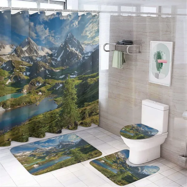 Snowy Mountain Lake on a shower curtain