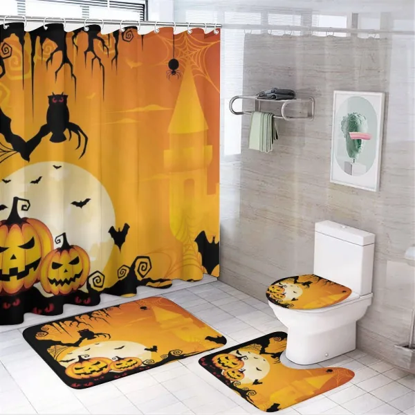 Spooky Pumkins Owl Art on a shower curtain