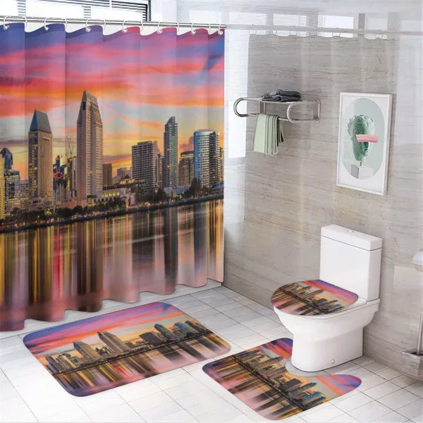 USA Downtown at Sunset on a shower curtain
