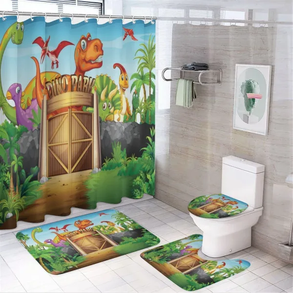 Wild Dinosaurs Park Door on a shower curtain