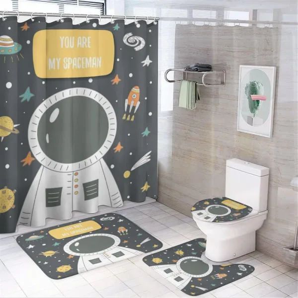 Cosmic Doodle Rocket on a shower curtain
