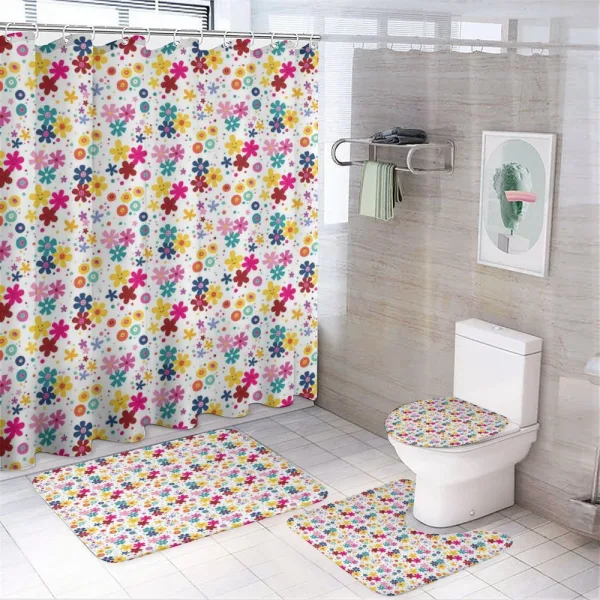 Faces Dots and Circles on a shower curtain