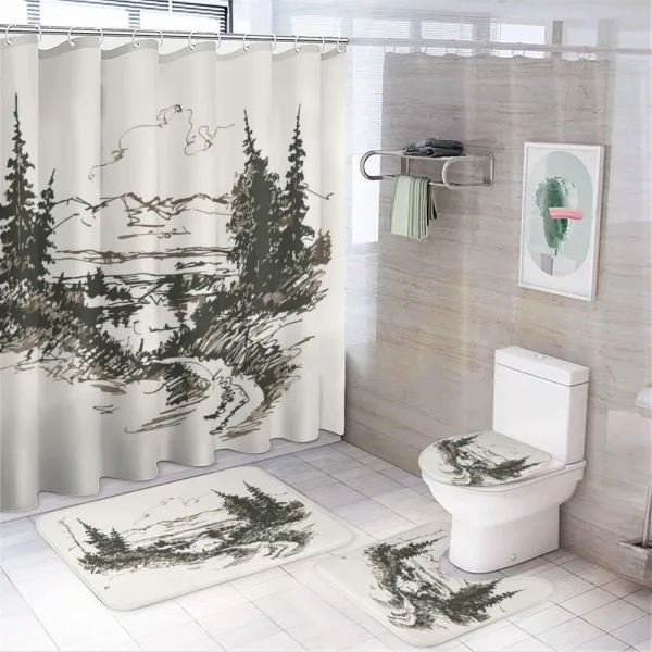 Forest Landscape Sketch on a shower curtain