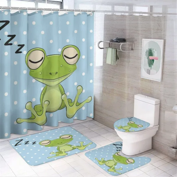 Frog Prince Polka Dots on a shower curtain