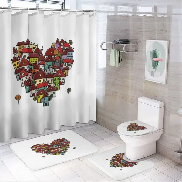 Heart Shaped Buildings on a shower curtain