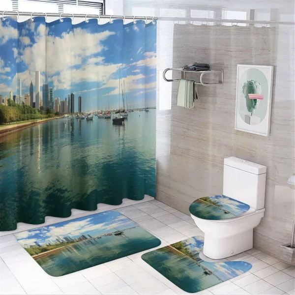 Lake Michigan Day Scenery on a shower curtain