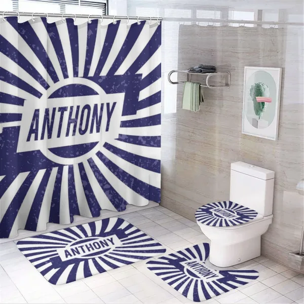 Masculine Name in Blue on a shower curtain