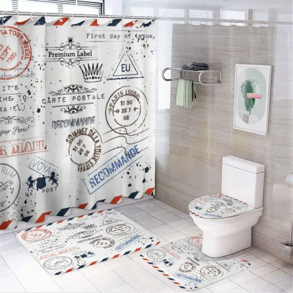 Retro Post Stamp Design on a shower curtain