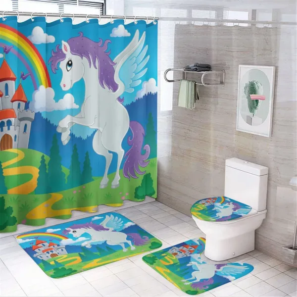 Unicorn with Rainbow Fairy on a shower curtain
