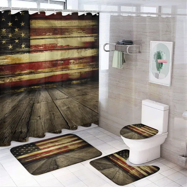 Vintage Flag Wood on a shower curtain
