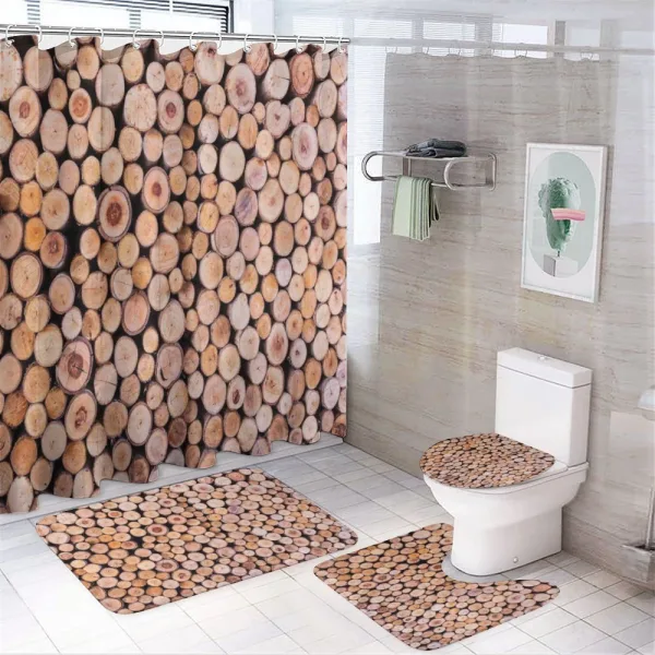 Wooden Lumber Tree Logs on a shower curtain