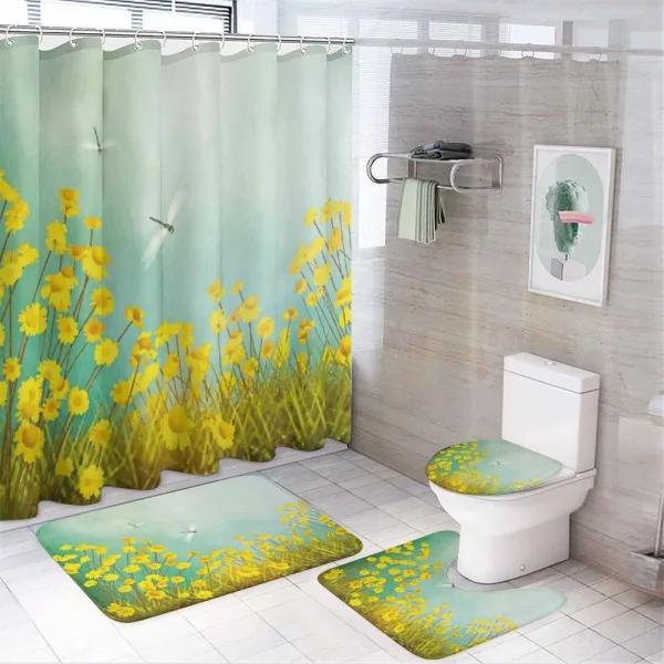 Daisies and Dragonflies on a shower curtain