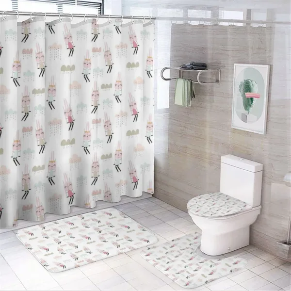Doodle Rabbit Girls on a shower curtain