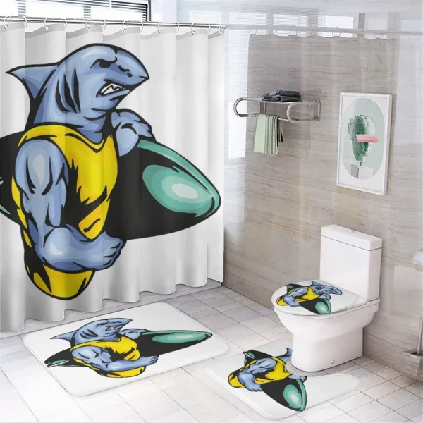Grumpy Surfer Muscle Body on a shower curtain