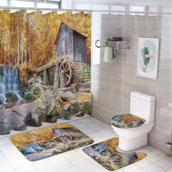 Historic Mill Autumn on a shower curtain