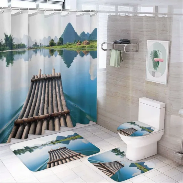 Landscape Bamboos River on a shower curtain