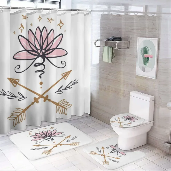Lotus and Arrows Sketch on a shower curtain