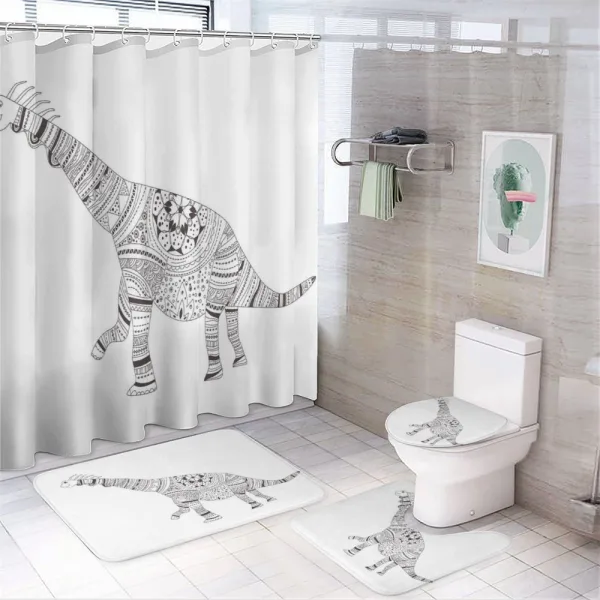 Monochrome Zentangle Dinosaur on a shower curtain