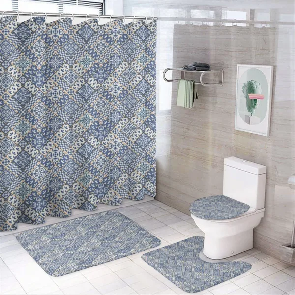 Oriental Rectangles on a shower curtain