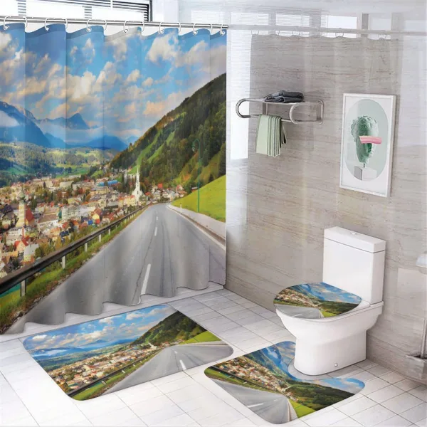 Road Alps Small Town on a shower curtain