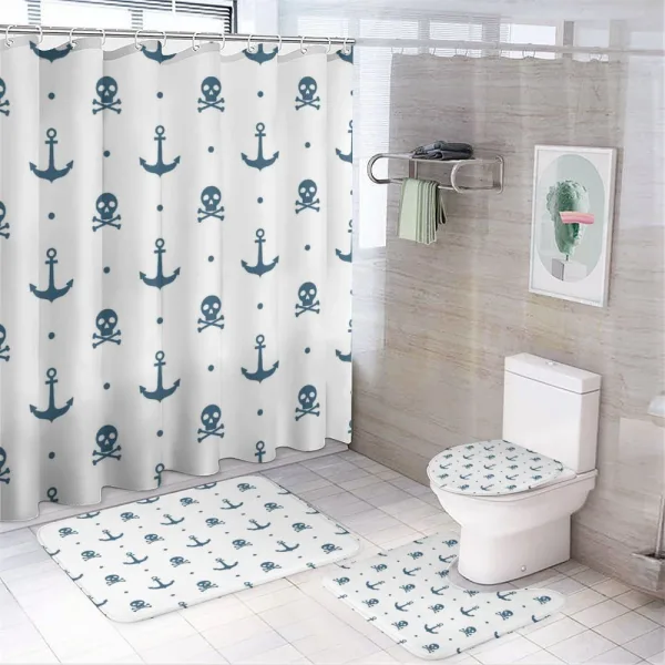 Anchors and Skulls Bones on a shower curtain