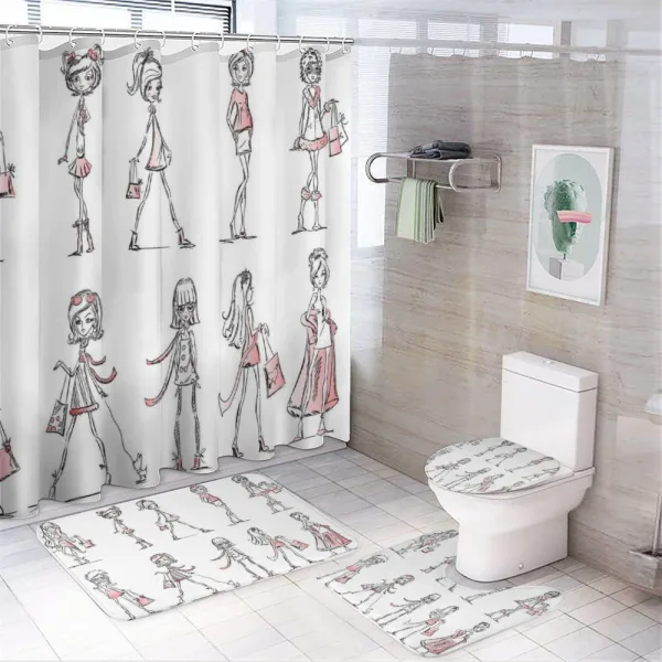 Cartoon Fashion Ladies on a shower curtain