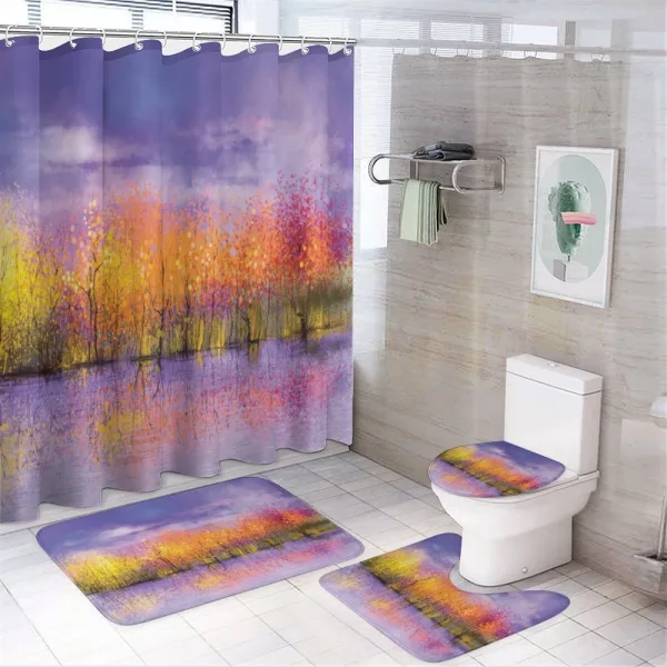 Fall Season Trees River on a shower curtain