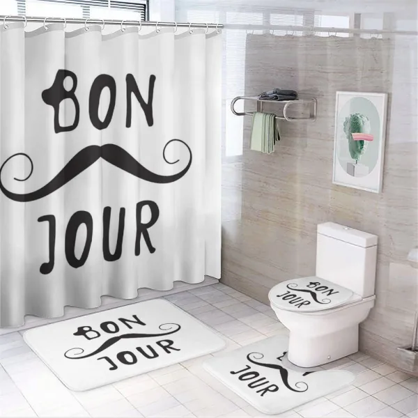 Manly Mustache and Bonjour on a shower curtain