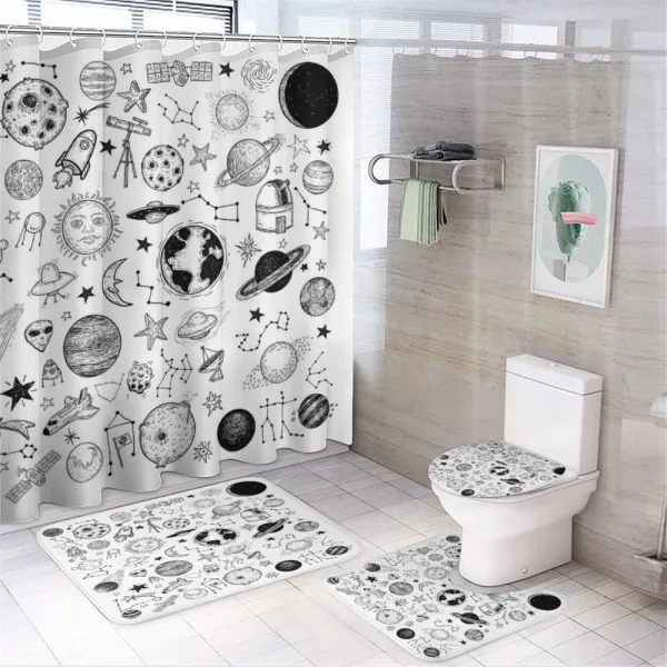 Planets Asteroids Cosmos on a shower curtain