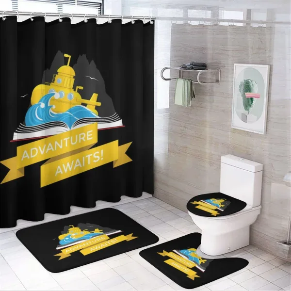 Adventure Awaits Book on a shower curtain