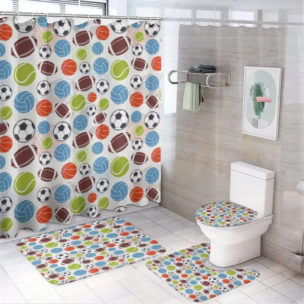 Basketball and Football on a shower curtain