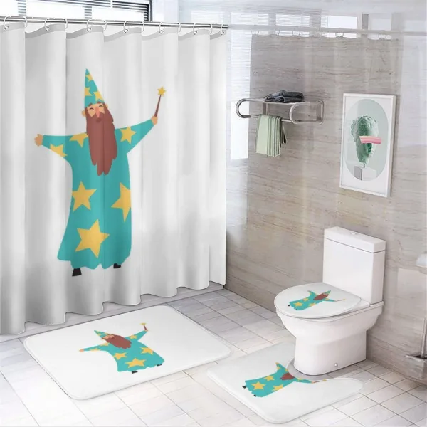 Cheerful Magician Book on a shower curtain