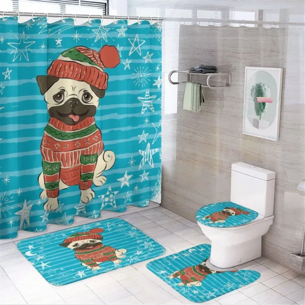 Happy Dog in Winter Clothes on a shower curtain