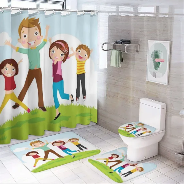 Happy Mom Dad and Kids on a shower curtain