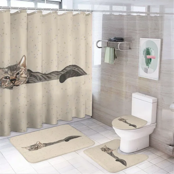 Lazt Sleepy Cat on a shower curtain
