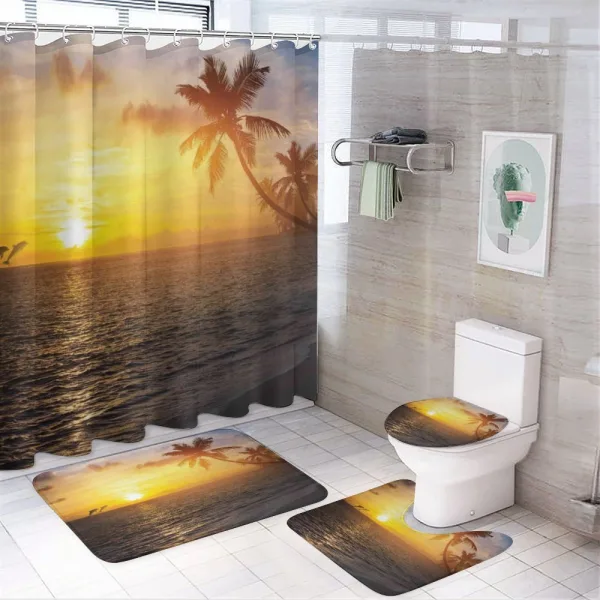 Palm Tree Island Sunset on a shower curtain