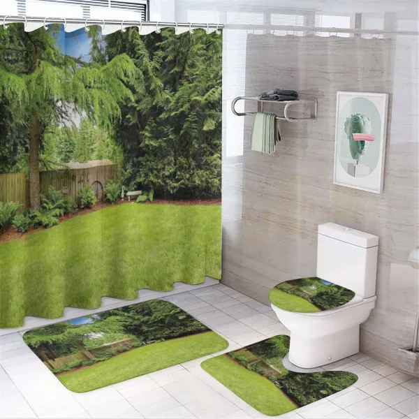 Pine Trees Backyard on a shower curtain