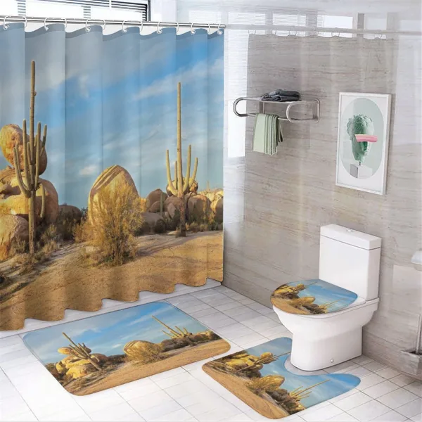 Saguaros Boulders Sunset on a shower curtain