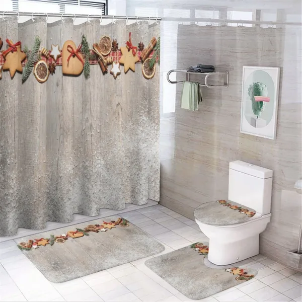 Christmas Themed on Wood on a shower curtain