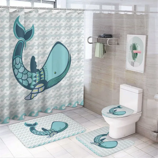 Happy Smiley Whale on a shower curtain