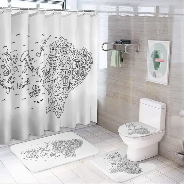 Infographic Doodle Line Map on a shower curtain
