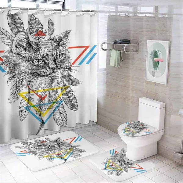 Ink Sketch Style Cat on a shower curtain